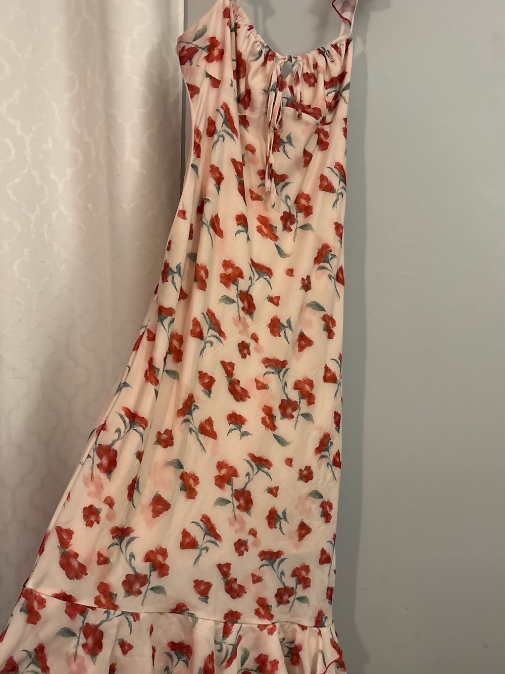 CIDER Cream Maxi Skirt with Red Floral Print